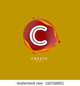 Letter C Logo for creative community. C Letter Design Vector with colorful splat and liquid background