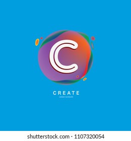 Letter C Logo for creative community. C Letter Design Vector with colorful splat and liquid background
