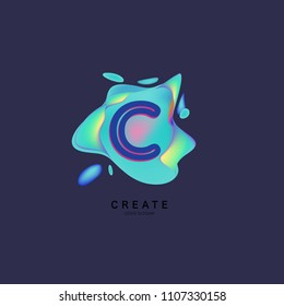 Letter C Logo for creative community. C Letter Design Vector with colorful splat and liquid background