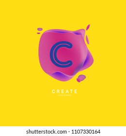 Letter C Logo for creative community. C Letter Design Vector with colorful splat and liquid background