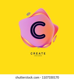 Letter C Logo for creative community. C Letter Design Vector with colorful splat and liquid background