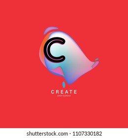 Letter C Logo for creative community. C Letter Design Vector with colorful splat and liquid background