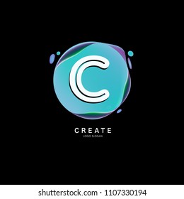 Letter C Logo for creative community. C Letter Design Vector with colorful splat and liquid background