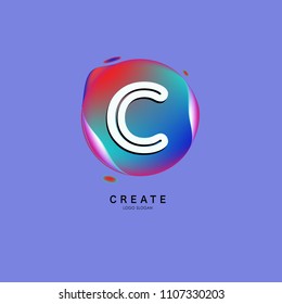 Letter C Logo for creative community. C Letter Design Vector with colorful splat and liquid background