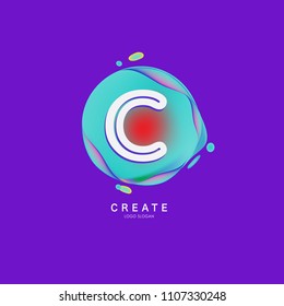 Letter C Logo for creative community. C Letter Design Vector with colorful splat and liquid background