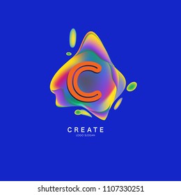 Letter C Logo for creative community. C Letter Design Vector with colorful splat and liquid background