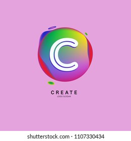 Letter C Logo for creative community. C Letter Design Vector with colorful splat and liquid background