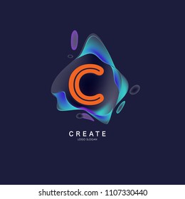 Letter C Logo for creative community. C Letter Design Vector with colorful splat and liquid background