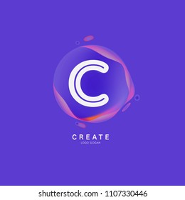 Letter C Logo for creative community. C Letter Design Vector with colorful splat and liquid background