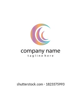 letter c logo creative illustration with colorful moon circle template vector design