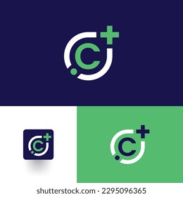 Letter C logo cross healthcare editable. Healthcare logo with plus sign, with light and dark variations logo icon design.