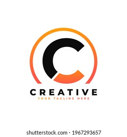 Diseño del logotipo de la letra C con color y círculo de color naranja negro. Vector del logotipo de las letras de iconos modernas y frescas.