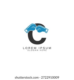 Letra C diseño de logotipo con guantes de boxeo. Icono del alfabeto C que representa la protección y los deportes