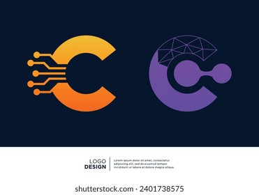 Letter C logo design collection. Abstract symbol for digital technology.