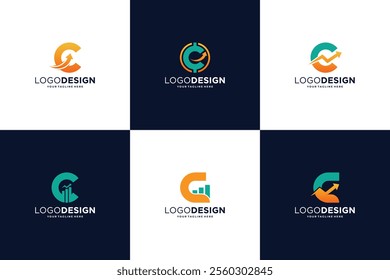 Letter C logo design collection with financial concept