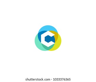 Letter C logo design. Colorful circles overlay vector icon logotype.