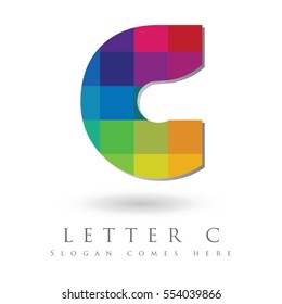 Letter C Logo Design Concept in Rainbow Mosaic Pattern Fill 
