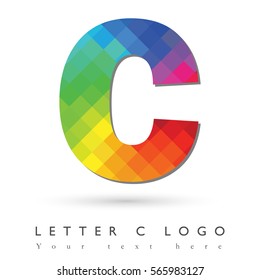 Letter C Logo Design Concept in Rainbow Mosaic Pattern Fill and White Background