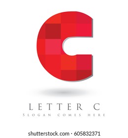 Letter C Logo Design Concept in Red Mosaic Pattern Fill