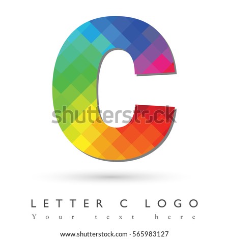 Letter C Logo Design Concept in Rainbow Mosaic Pattern Fill and White Background