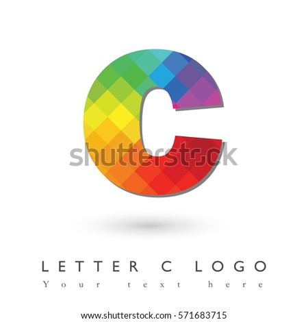 Letter C Logo Design Concept in Rainbow Mosaic Pattern Fill and White Background