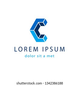 Letter C logo design. Creative icon template, modern geometric blue symbol abstract for your company