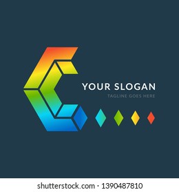 Letter C logo design. Creative icon template, modern geometric colored symbol abstract for your company