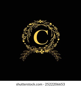  Letter C Logo Design, Creative Minimal CC Monogram. abstract vector logo monogram. C Flower logo Wedding. Elegant monogram. Illustration of wedding monogram logo with flower frame.