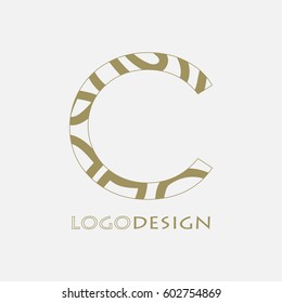 Letter C logo design. Curly textured icon template elements. Typographic element with striped pattern on white background. Textured alphabet. Easily editable vector illustration.