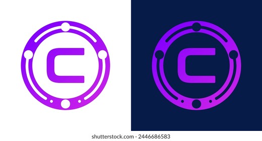 letter C logo design with dotted gradient digital circles, for digital, technology, data