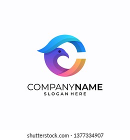 Letter C logo design with Dove Bird concept for Business Company . Abstract letter logo Design Template