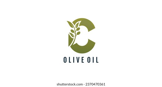 Letter c logo design element vector with olive concept
