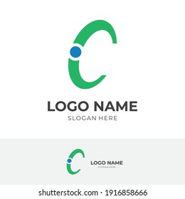 diseño del logotipo de la letra C estilo de color azul y verde plano