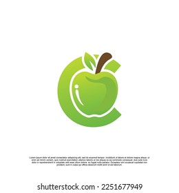 Letter C logo design with fruit template fresh logo Premium Vector