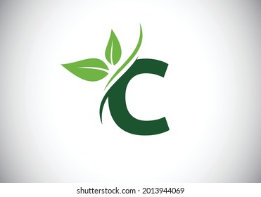 Letter C logo design with green leaves for natural and organic brands identity