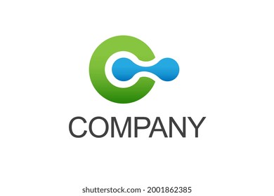 Letter C logo design with  joined dot in the middle. Icon logo for computer or company brand. Vector Illustration. 