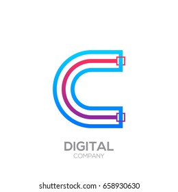 Letter C Logo Design, Linked shape square, Technology and digital, Connection vector logotype