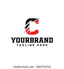 Letter C Logo Design With Red Claw Scratch Vector Illustration