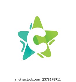 letter C logo design, letter C with Star combination flat design logo template element.