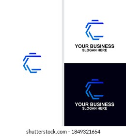 diseño de logotipo de letra c con tecnología, empresa, empresa, concepto de línea