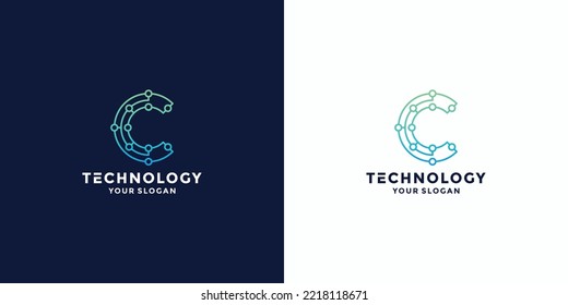 tecnología de diseño del logotipo de la letra C. plantilla de logotipo de tecnología c