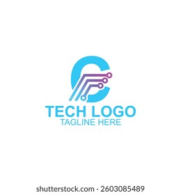 letter c logo design for technology with creative illustration