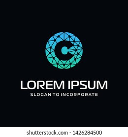 Letter C Logo Design Template with technology concept. Abstract network connection, Line Connect Dots Tech Logo. vector globe technology and digital concept - Vector 