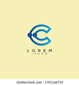Letter C logo design template elements,Technology abstract dot connection cross vector logo icon logotype