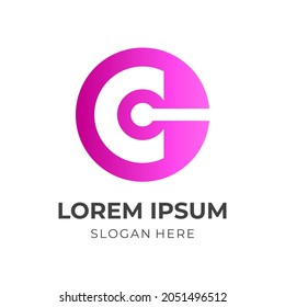 letter C logo design template concept vector with flat pink color style