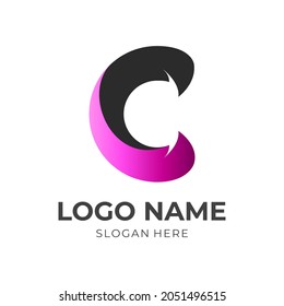 letter C logo design template concept vector with 3d black and pink color style