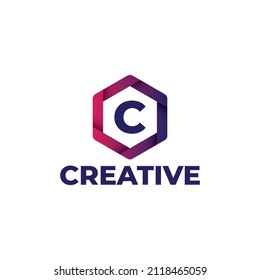 Letter C logo design template, hexagonal logo with gradient color, modern style isolated on white background.