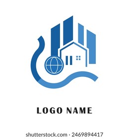 Buchstabe C Logo Design Vorlage Vektorillustration. Investitionskonzept Gebäude Tür Fenster Wellen Globe geeignet für Investment-Industrie Website Anwendung