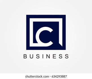 Letter C logo design template with box