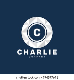 Letter C Logo Design Template With White Circle Isolated on Blue Background. Vector Illustration